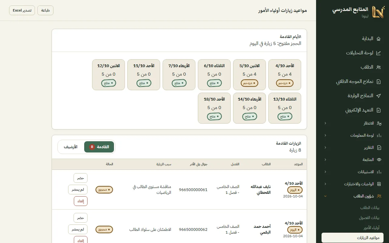 قائمة حجوزات الزيارة